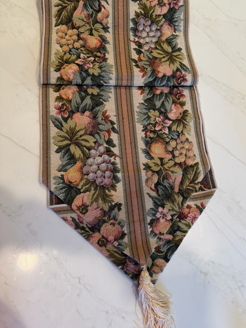 Floral Fruit Tapestry Table Runner 71x13 with Tassels Fall Tablescape